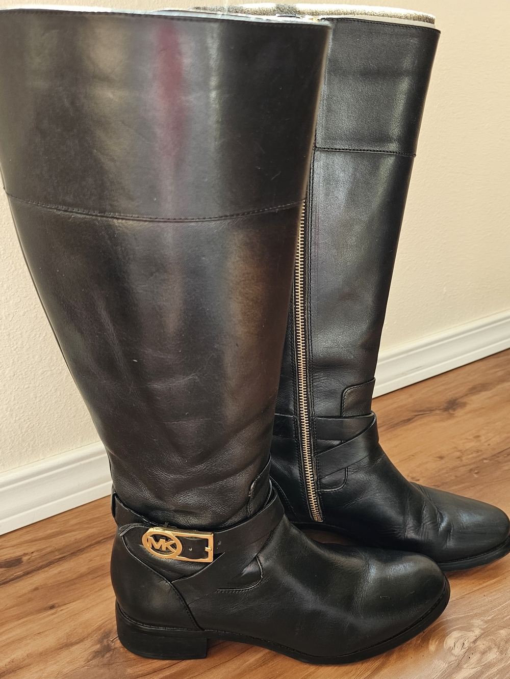 Michael Kors Black Leather Knee-High Riding Boots